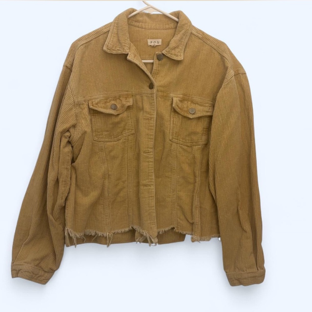 POL Women's mustard yellow corduroy cropped distressed jacket